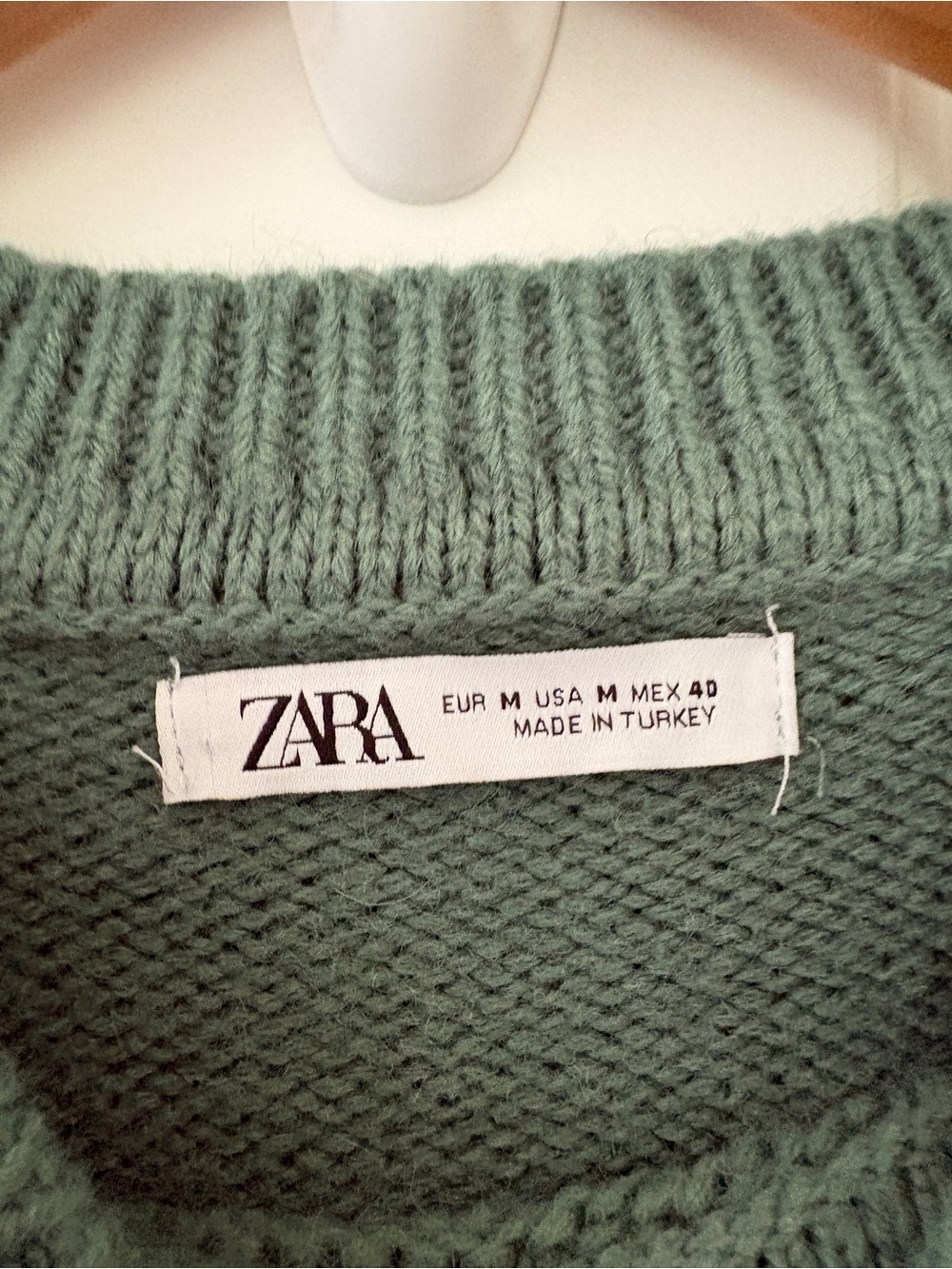 Zara Women’s Crewneck Sweater in Sage Green with White Sleeve Stripes - Picture 2 of 6